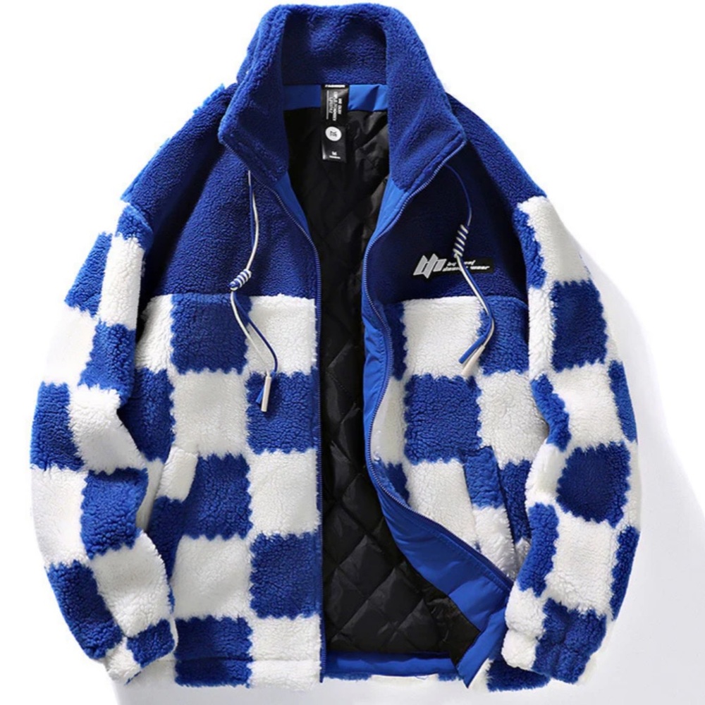 Blue & White Checkered Teddy Fleece Jacket